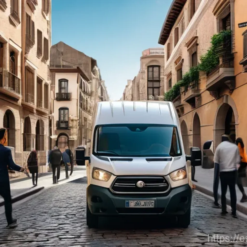 라스트 마일 배송 - **Urban Labyrinth Delivery:**
A highly detailed, realistic photograph from a street-level perspe...