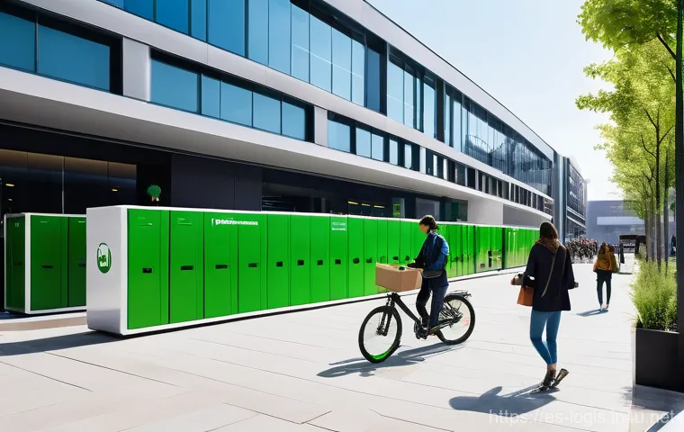 라스트 마일 배송 - **Urban Labyrinth Delivery:**
    A highly detailed, realistic photograph from a street-level perspe...