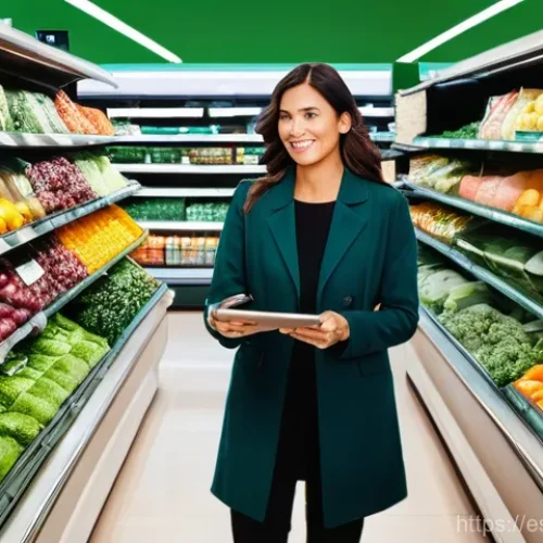 Home 16 AI 기반 수요 예측 물류 - **Prompt:** A dynamic, brightly lit interior of a modern Spanish supermarket. In the foreground, a n...