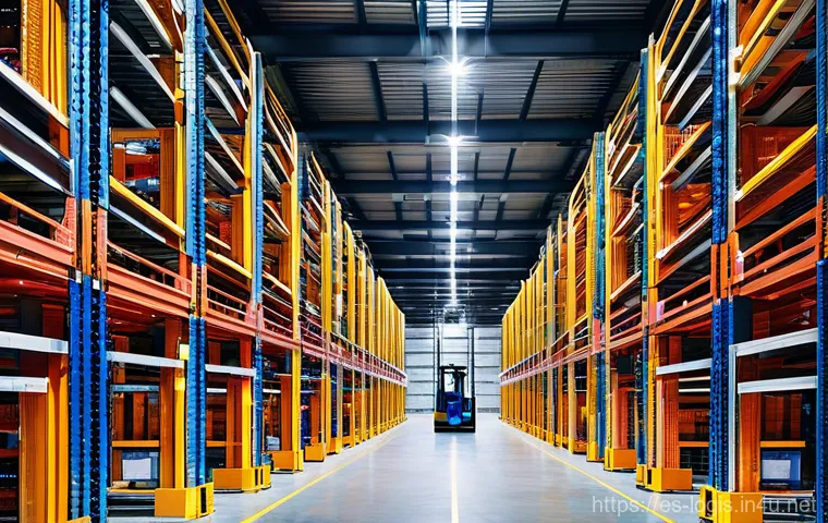 RFID와 물류 관리 - **Prompt 1: The Automated Heart of a Modern Warehouse with RFID**
"A wide-angle shot inside a va...