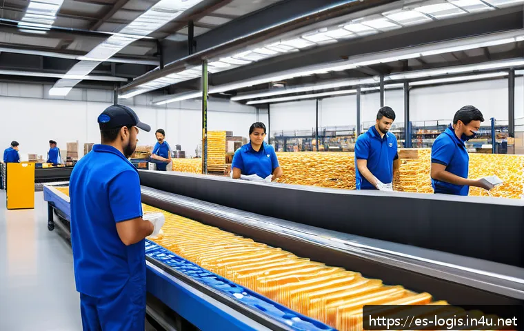 이커머스 반품 물류 시스템 - A modern logistics warehouse interior focused on returns processing, featuring a diverse team of His...