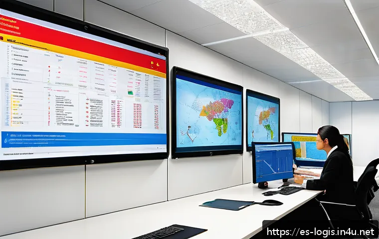 선적 서류 및 B L Bill of Lading - A detailed scene inside a modern logistics office in a Spanish-speaking country, showing professiona...