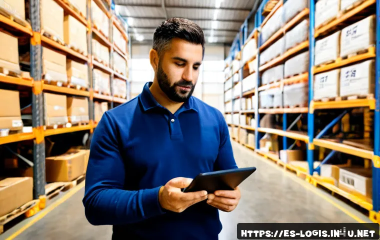B2B 물류 관리 솔루션 - Photorealistic B2B logistics management scene in a modern Spanish warehouse, operations manager in s...