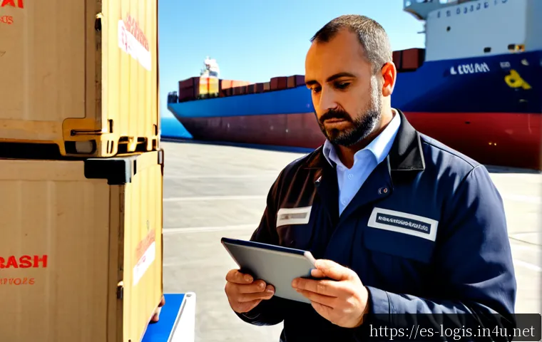 국제 관세 및 무역 규정 - Photorealistic customs inspection scene at a modern Spanish seaport, a Spanish-speaking logistics ma...